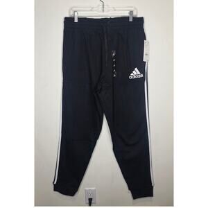 NWT Adidas black track pants with white stripes down side - large